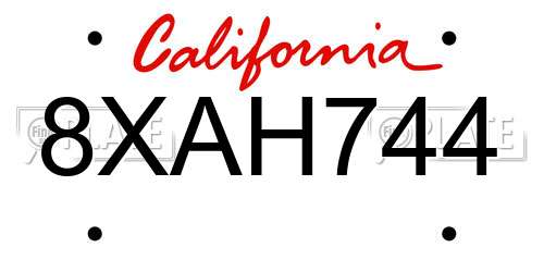 8XAH744 California License Plate