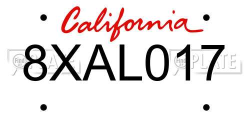 8XAL017 California License Plate