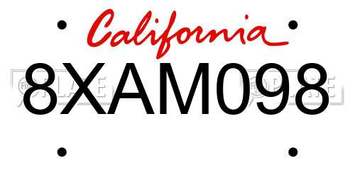 8XAM098 California License Plate
