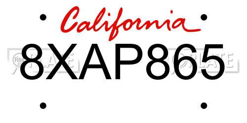 8XAP865 California License Plate