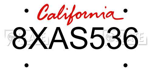 8XAS536 California License Plate