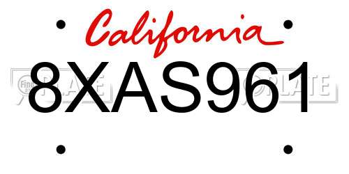 8XAS961 California License Plate