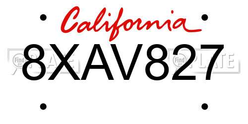 8XAV827 California License Plate