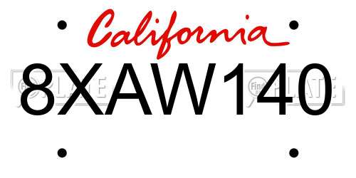 8XAW140 California License Plate