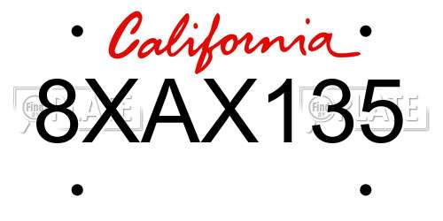 8XAX135 California License Plate