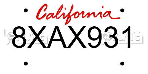 8XAX931 California License Plate