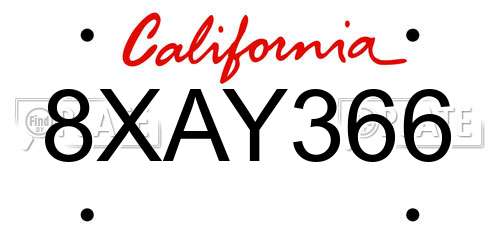 8XAY366 California License Plate