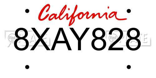 8XAY828 California License Plate