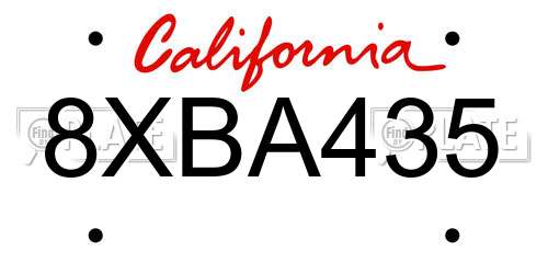 8XBA435 California License Plate