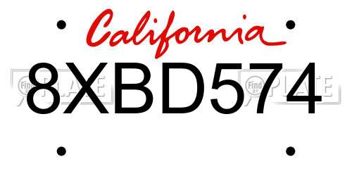 8XBD574 California License Plate
