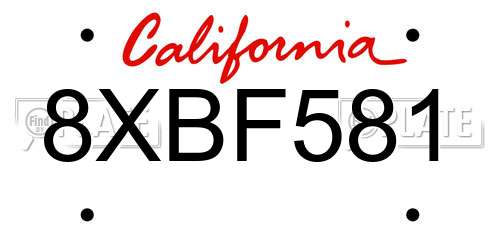 8XBF581 California License Plate