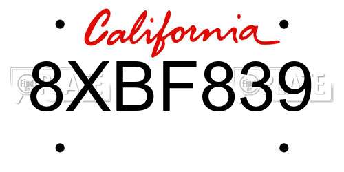 8XBF839 California License Plate