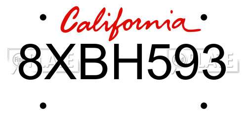 8XBH593 California License Plate