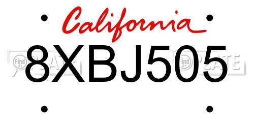 8XBJ505 California License Plate