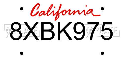 8XBK975 California License Plate