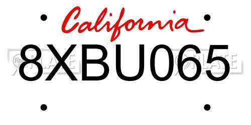 8XBU065 California License Plate
