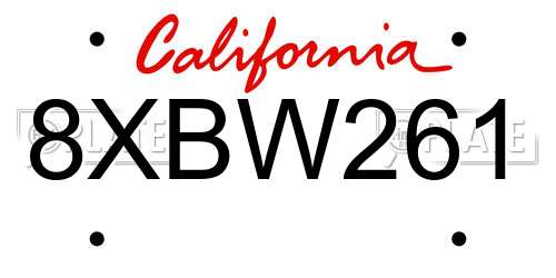 8XBW261 California License Plate