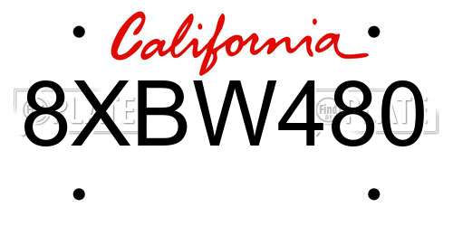 8XBW480 California License Plate