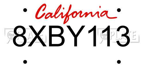 8XBY113 California License Plate