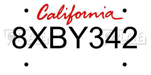 8XBY342 California License Plate