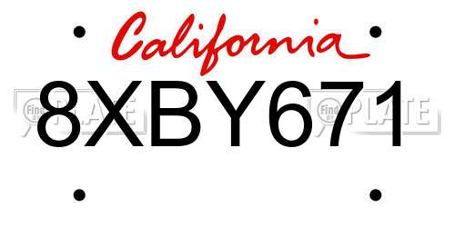 8XBY671 California License Plate