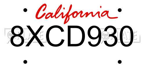 8XCD930 California License Plate
