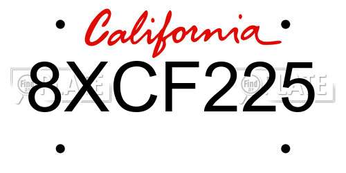 8XCF225 California License Plate