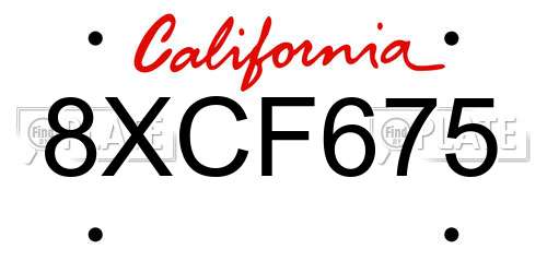 8XCF675 California License Plate