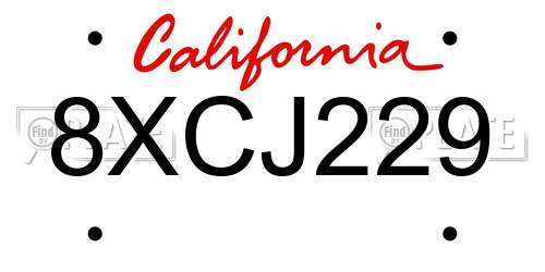 8XCJ229 California License Plate