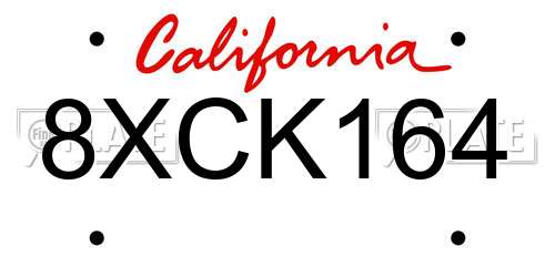 8XCK164 California License Plate