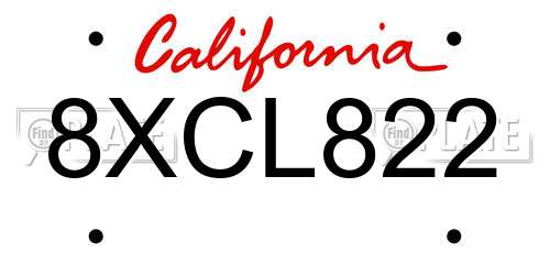 8XCL822 California License Plate
