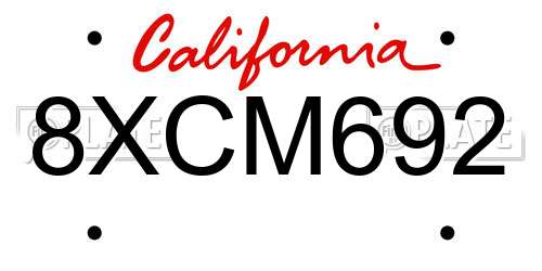 8XCM692 California License Plate