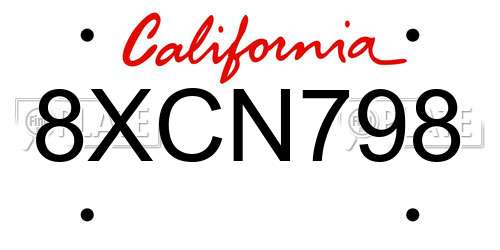 8XCN798 California License Plate