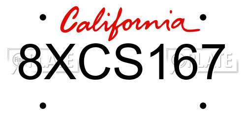 8XCS167 California License Plate