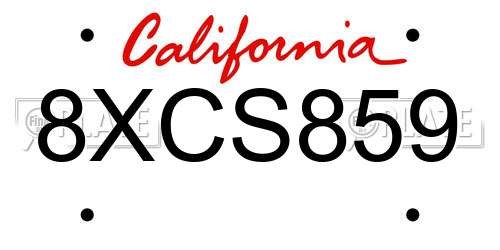 8XCS859 California License Plate