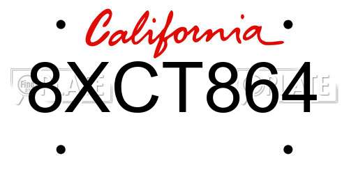 8XCT864 California License Plate