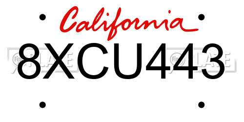 8XCU443 California License Plate