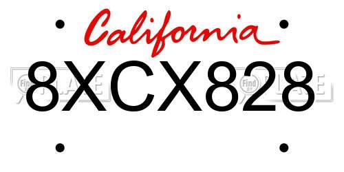 8XCX828 California License Plate