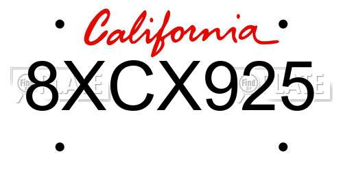 8XCX925 California License Plate