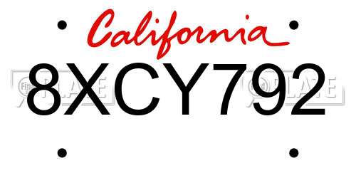 8XCY792 California License Plate