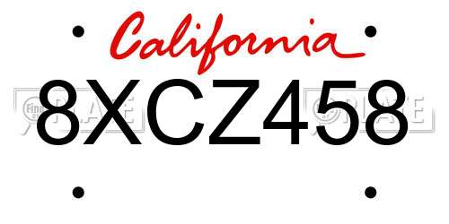 8XCZ458 California License Plate