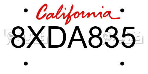 8XDA835 California License Plate