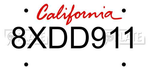8XDD911 California License Plate