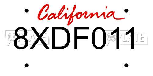 8XDF011 California License Plate