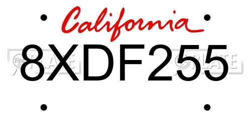 8XDF255 California License Plate