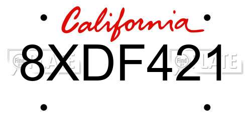 8XDF421 California License Plate