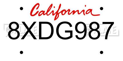 8XDG987 California License Plate