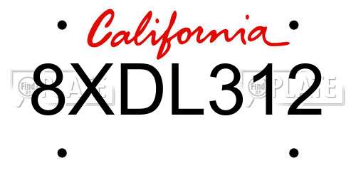 8XDL312 California License Plate