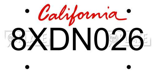 8XDN026 California License Plate