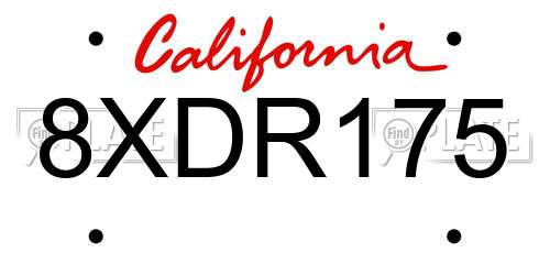 8XDR175 California License Plate